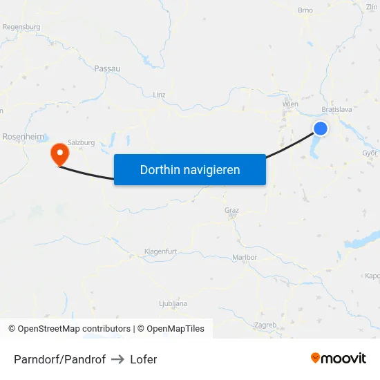 Parndorf/Pandrof to Lofer map