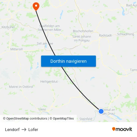 Lendorf to Lofer map