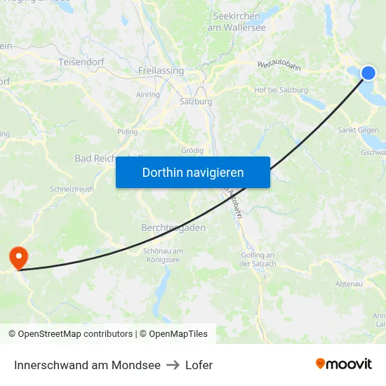 Innerschwand am Mondsee to Lofer map