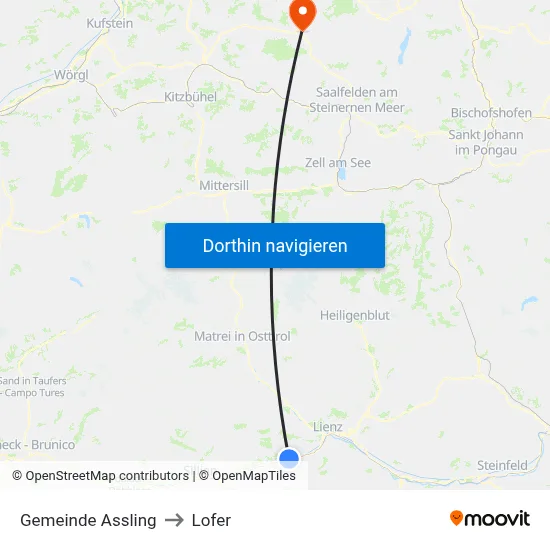 Gemeinde Assling to Lofer map