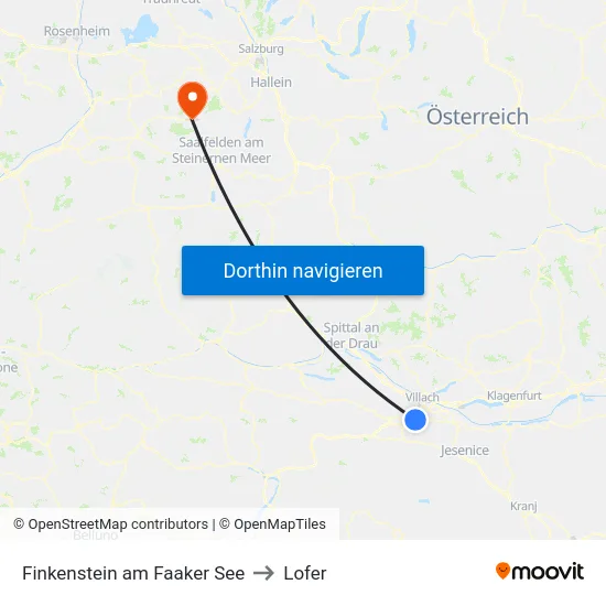 Finkenstein am Faaker See to Lofer map