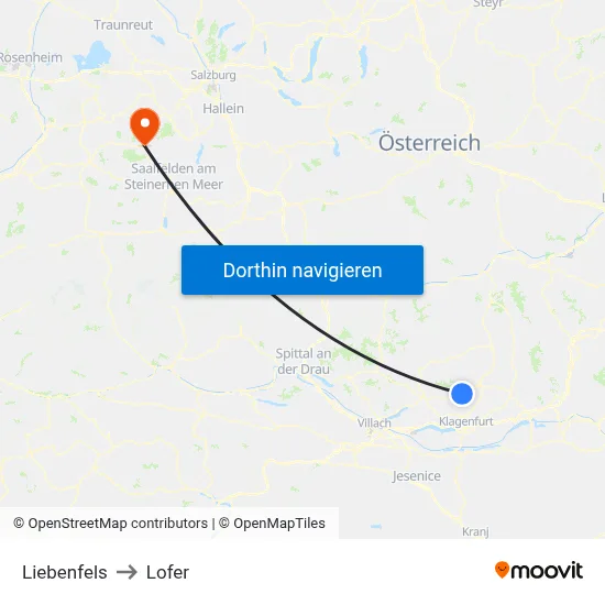 Liebenfels to Lofer map