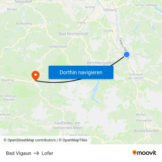 Bad Vigaun to Lofer map