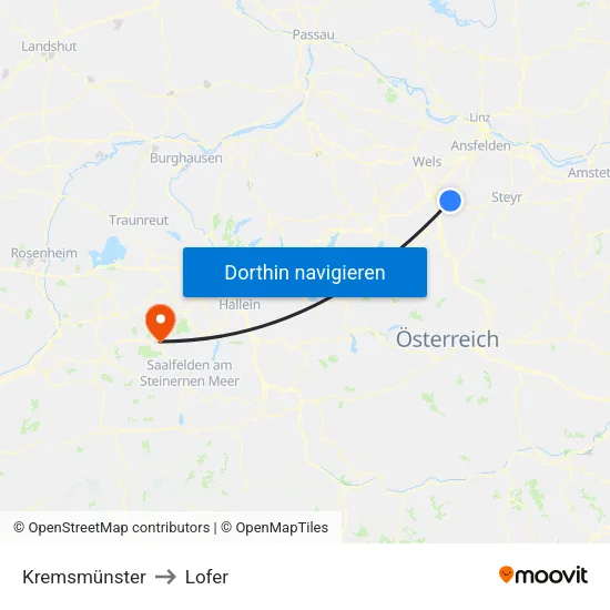 Kremsmünster to Lofer map