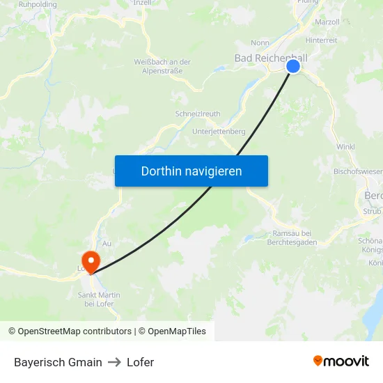 Bayerisch Gmain to Lofer map