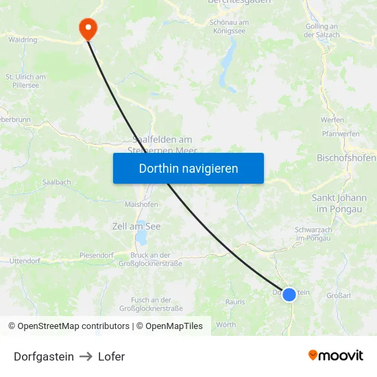 Dorfgastein to Lofer map