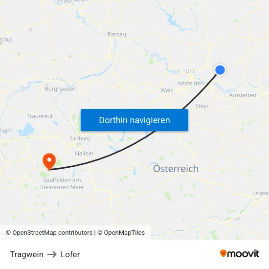 Tragwein to Lofer map