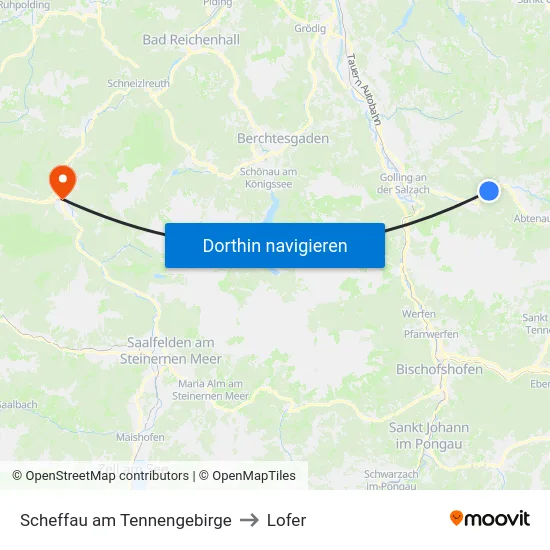 Scheffau am Tennengebirge to Lofer map