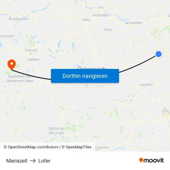 Mariazell to Lofer map