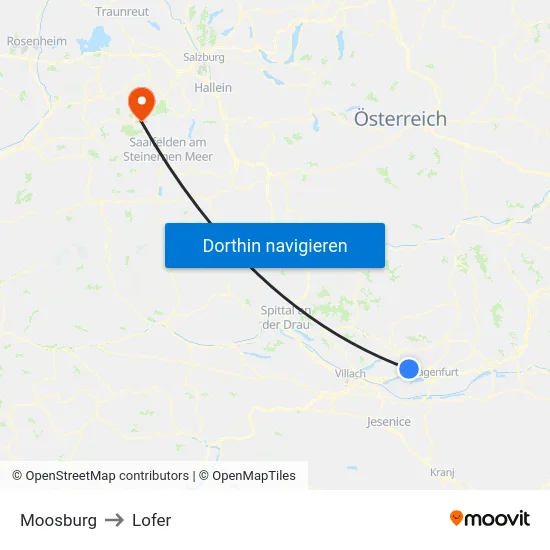 Moosburg to Lofer map