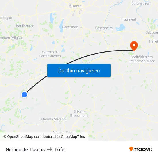 Gemeinde Tösens to Lofer map