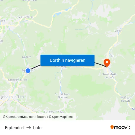 Erpfendorf to Lofer map