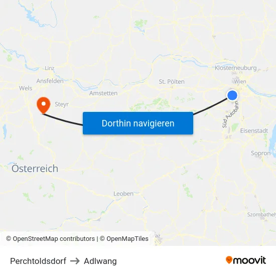 Perchtoldsdorf to Adlwang map