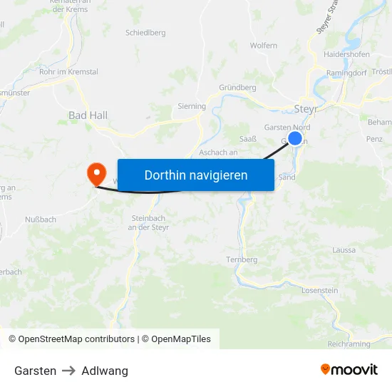 Garsten to Adlwang map