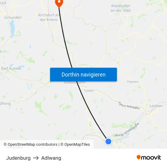 Judenburg to Adlwang map