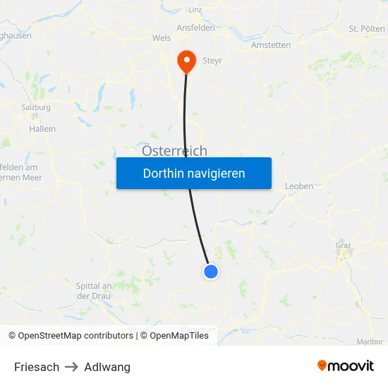 Friesach to Adlwang map