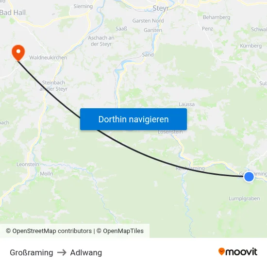 Großraming to Adlwang map