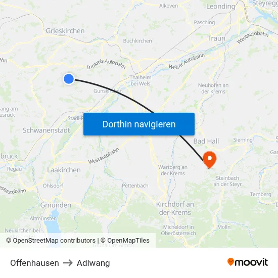 Offenhausen to Adlwang map