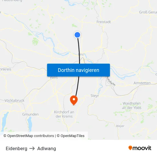 Eidenberg to Adlwang map