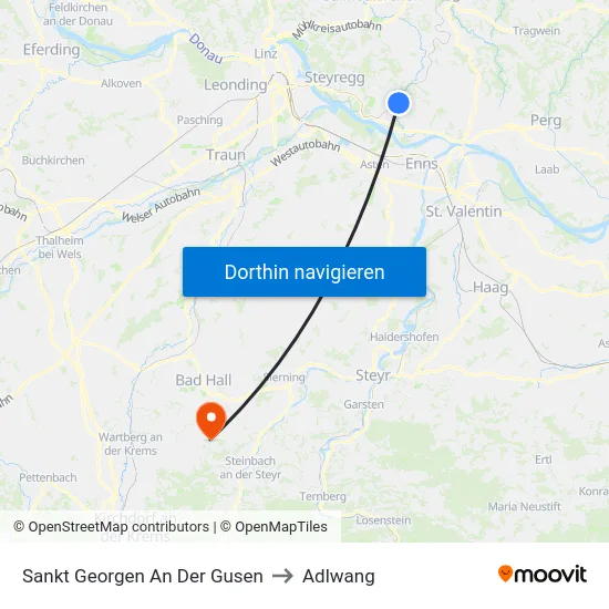 Sankt Georgen An Der Gusen to Adlwang map
