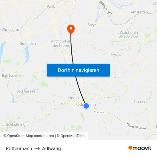 Rottenmann to Adlwang map