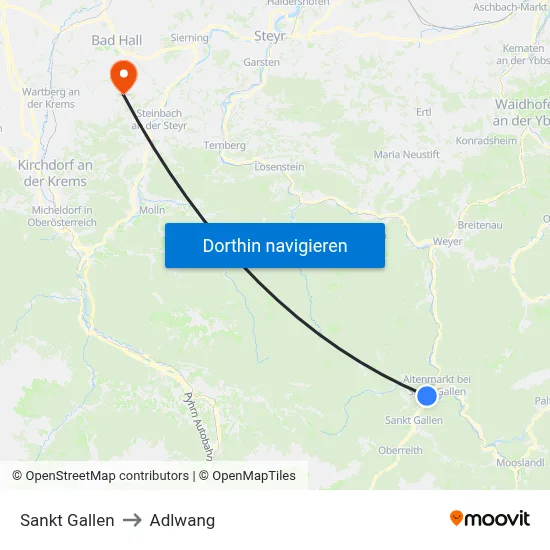 Sankt Gallen to Adlwang map