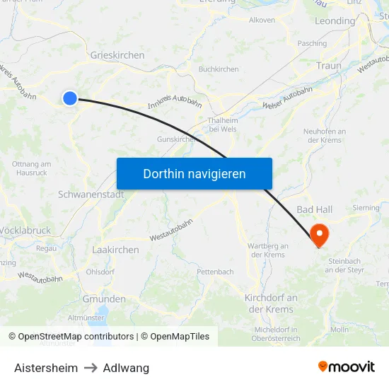 Aistersheim to Adlwang map
