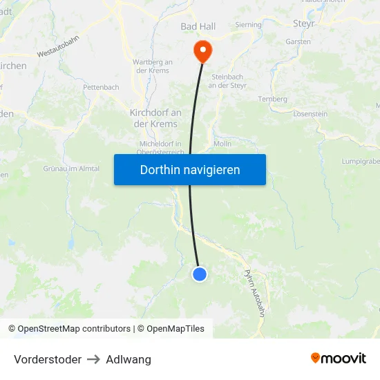Vorderstoder to Adlwang map