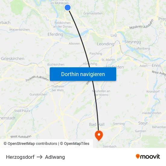 Herzogsdorf to Adlwang map