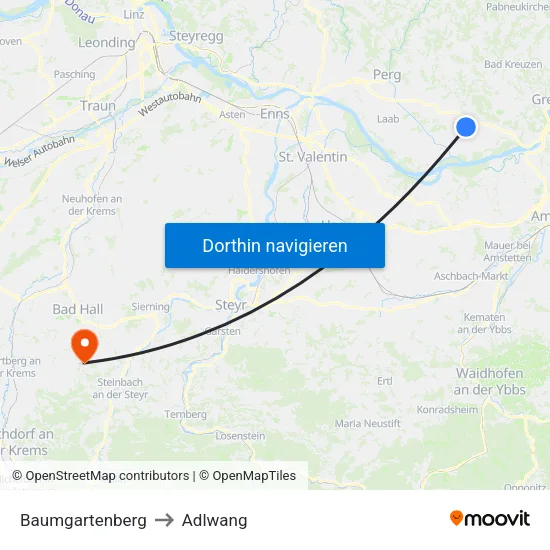 Baumgartenberg to Adlwang map
