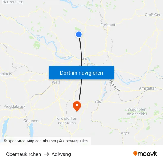 Oberneukirchen to Adlwang map