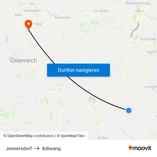 Jennersdorf to Adlwang map