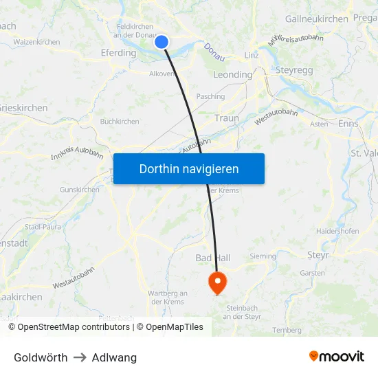 Goldwörth to Adlwang map