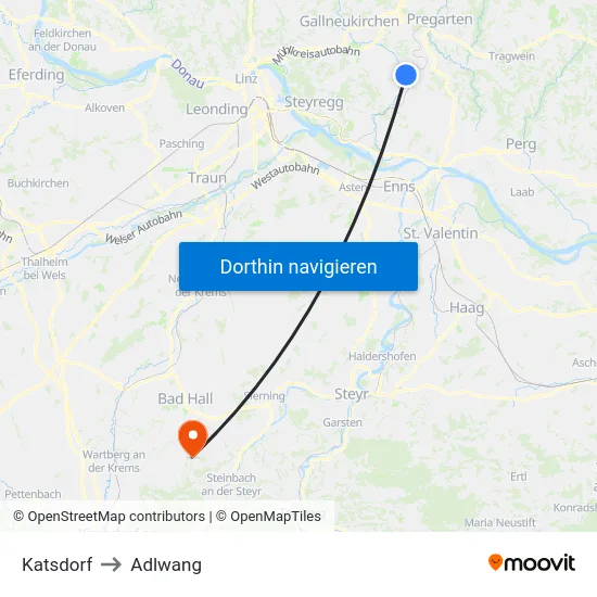Katsdorf to Adlwang map