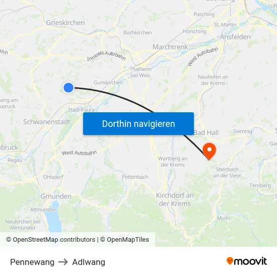 Pennewang to Adlwang map