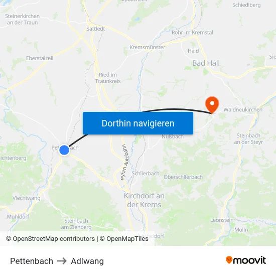 Pettenbach to Adlwang map