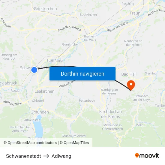 Schwanenstadt to Adlwang map