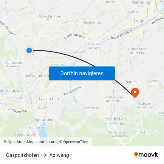 Gaspoltshofen to Adlwang map