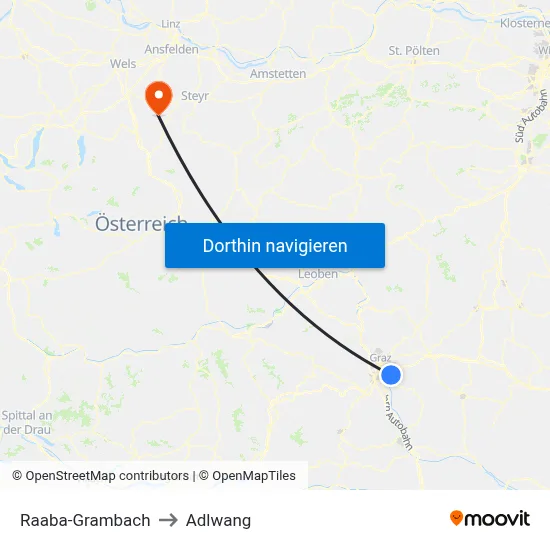 Raaba-Grambach to Adlwang map