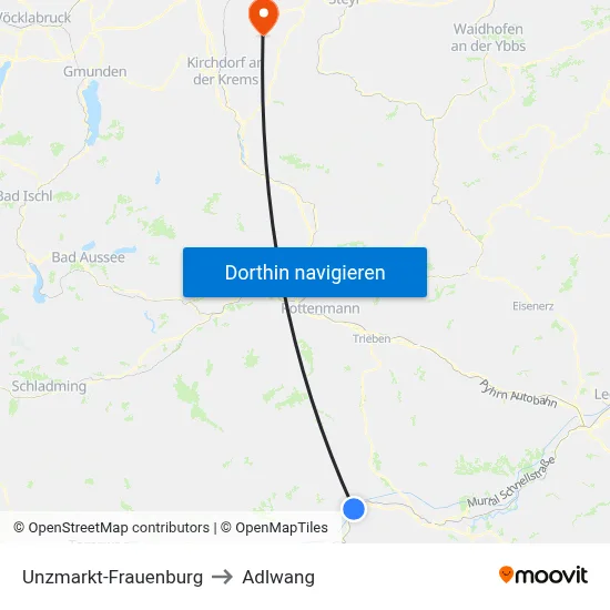 Unzmarkt-Frauenburg to Adlwang map