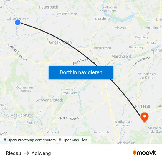 Riedau to Adlwang map