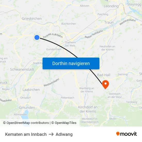 Kematen am Innbach to Adlwang map