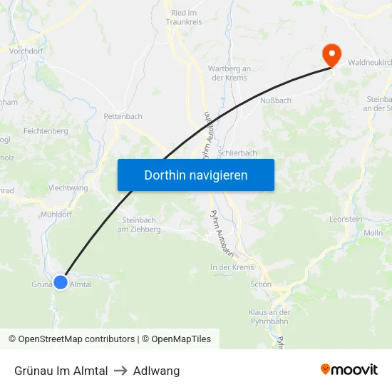 Grünau Im Almtal to Adlwang map