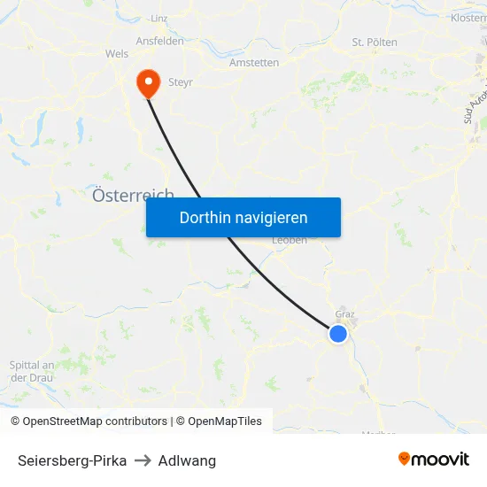 Seiersberg-Pirka to Adlwang map