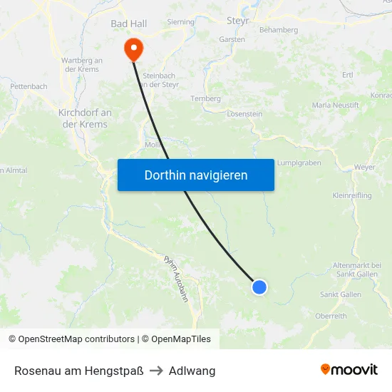 Rosenau am Hengstpaß to Adlwang map