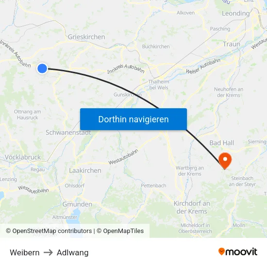 Weibern to Adlwang map