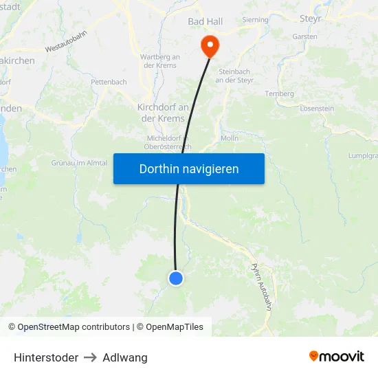 Hinterstoder to Adlwang map