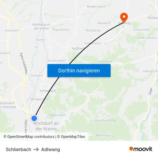 Schlierbach to Adlwang map