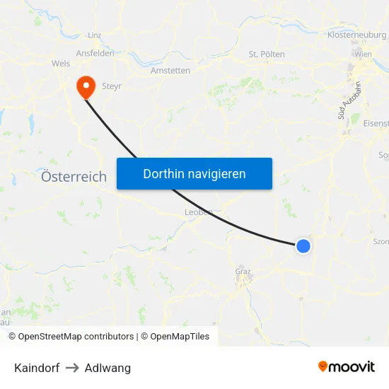 Kaindorf to Adlwang map