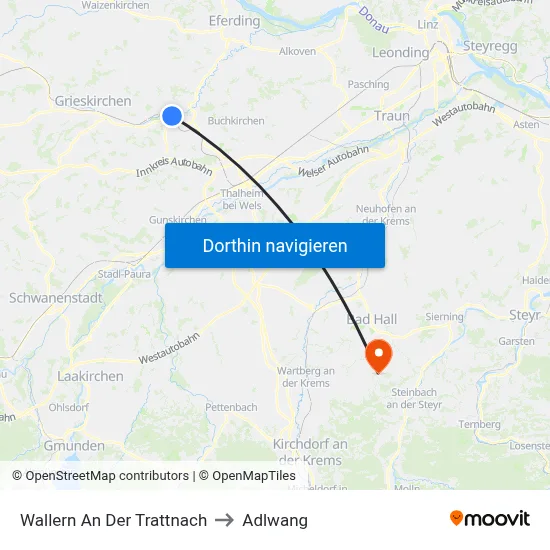 Wallern An Der Trattnach to Adlwang map